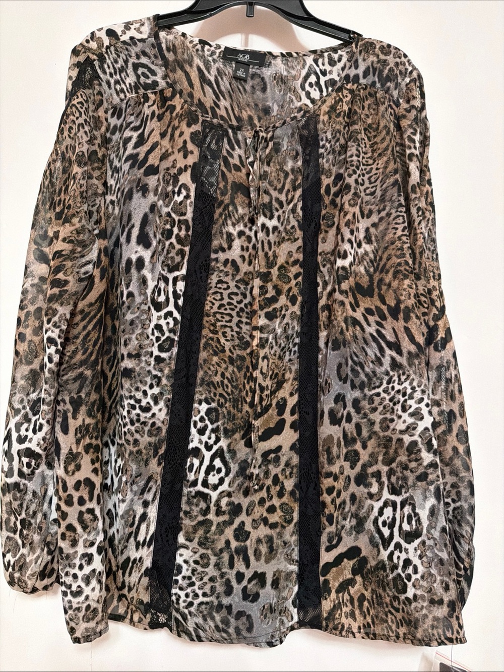 AGB Leopard Print Sheer Blouse in Brown, Black and Cream